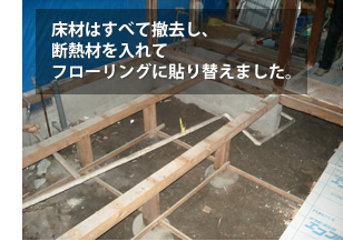 富山県の便利屋・リフォーム：ライフサービス／リフォーム／床材はすべて撤去し、断熱材を入れてフローリングに貼り替えました。